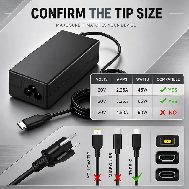 Alt view image 4 of 7 - Universal PD 65W USB C Laptop Charger for HP - Pavilion Envy Spectre, Type C Power Adapter for Dell Lenovo Acer ASUS Suited to I nspiron ThinkPad VivoBook Aspire Latitude IdeaPad Chromebook Phone