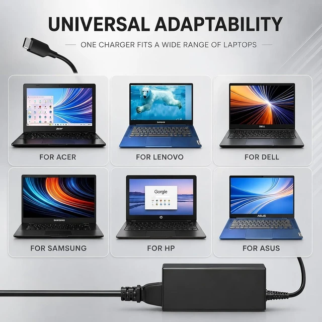 Alt view image 5 of 7 - Universal PD 65W USB C Laptop Charger for HP - Pavilion Envy Spectre, Type C Power Adapter for Dell Lenovo Acer ASUS Suited to I nspiron ThinkPad VivoBook Aspire Latitude IdeaPad Chromebook Phone