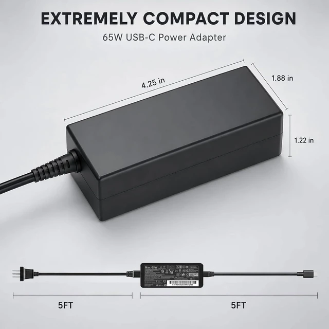 Alt view image 6 of 7 - Universal PD 65W USB C Laptop Charger for HP - Pavilion Envy Spectre, Type C Power Adapter for Dell Lenovo Acer ASUS Suited to I nspiron ThinkPad VivoBook Aspire Latitude IdeaPad Chromebook Phone