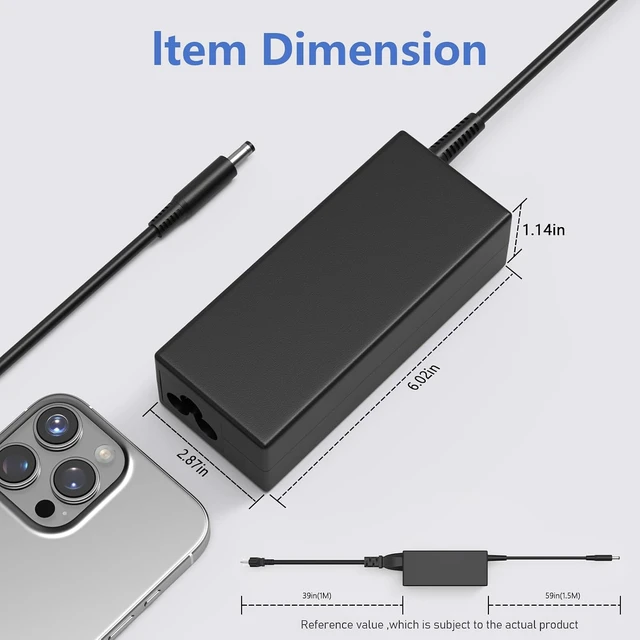 Alt view image 4 of 7 - 65W 4.5mm AC Adapter Compatible with Dell 15 DC15250 DC15255 Pro 16 14