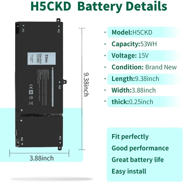 Alt view image 2 of 7 - 53Wh H5CKD 15V Battery Replacement for Dell Inspiron 5400 5406 7405 7306