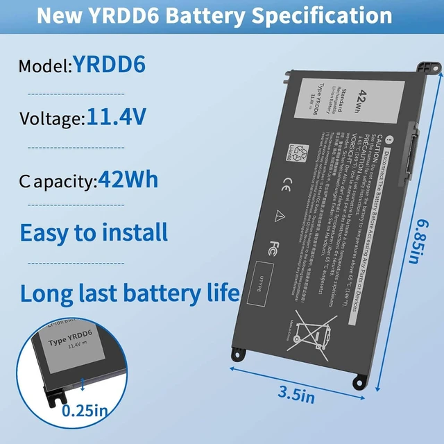 Alt view image 2 of 7 - 42Wh YRDD6 Battery for Dell inspiron 15 3000 Series 3583 3593 3582 3584