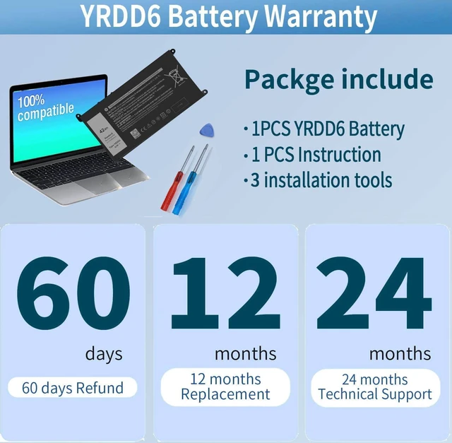 Alt view image 5 of 7 - 42Wh YRDD6 Battery for Dell inspiron 15 3000 Series 3583 3593 3582 3584