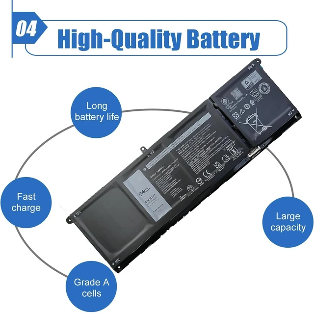 Alt view image 5 of 6 - 54Wh V6W33 Battery Compatible with Dell 3520 3525 3530 3535 5515 5310 5320 5330 5420 5425 5625 5630 5635 5640 5645 7420 7430 7440 Latitude 3320 3330 3520 Vostro 3425 3525 Series 15V 3420mAh 4-Cell