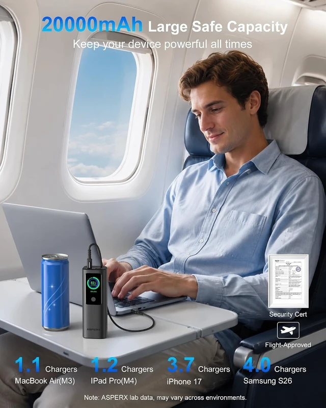 Alt view image 3 of 7 - Laptop Power Bank, 165W 20000mAh, Aluminum Unibody, TFT Display Gray