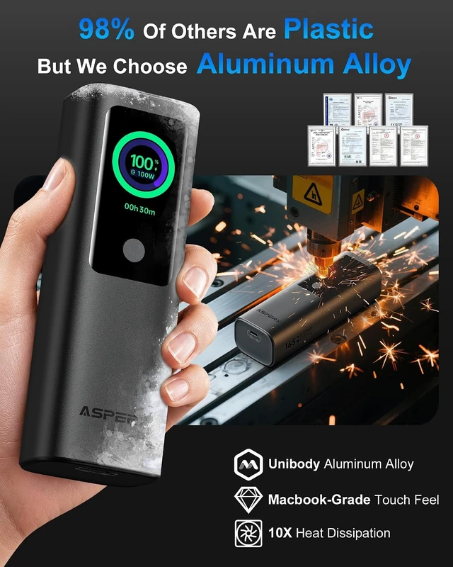 Alt view image 5 of 7 - Laptop Power Bank, 165W 20000mAh, Aluminum Unibody, TFT Display Gray