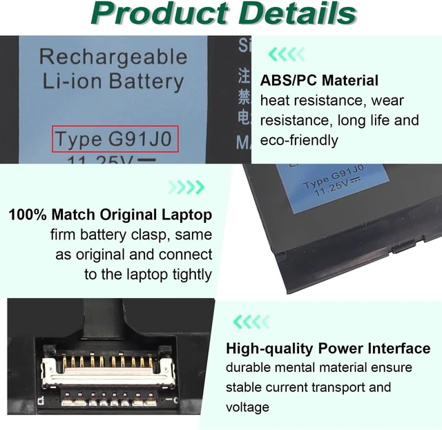 Alt view image 3 of 6 - 41Wh G91J0 Battery for Dell Latitude 3520 3320 3330 3420 Inspiron 3510 3511