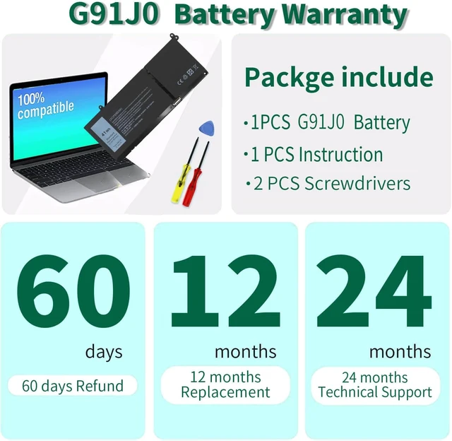 Alt view image 6 of 6 - 41Wh G91J0 Battery for Dell Latitude 3520 3320 3330 3420 Inspiron 3510 3511