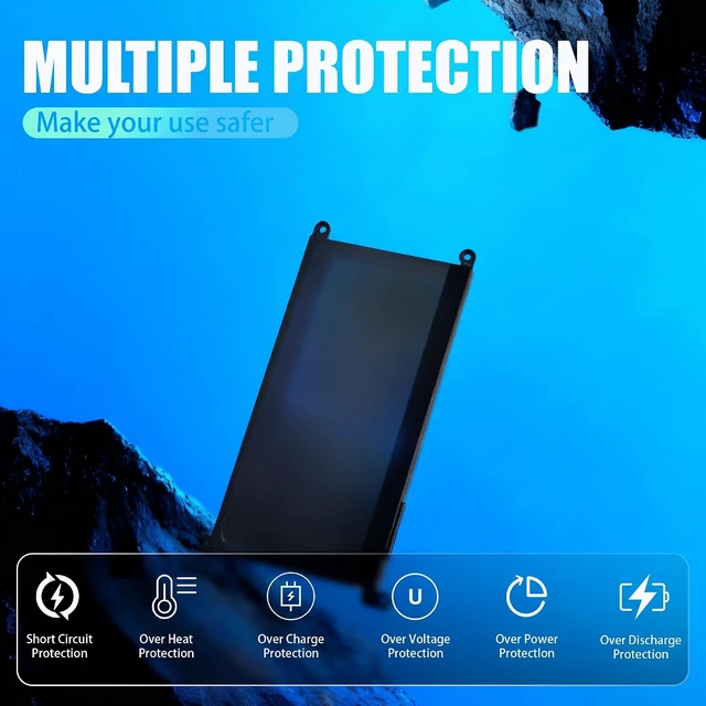 Alt view image 3 of 7 - WDX0R Laptop Battery Replacement for Dell Inspiron 13 15 Series 5000 7000 5567 7573 5570 7579 7378 5565 5379 5378 Latitude 3490 3590 3340 3400 3390 3500 3190 Vostro 5468 5568 P69G 3CRH3