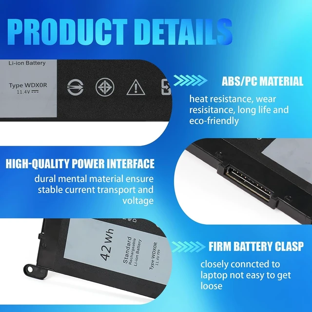 Alt view image 4 of 7 - WDX0R Laptop Battery Replacement for Dell Inspiron 13 15 Series 5000 7000 5567 7573 5570 7579 7378 5565 5379 5378 Latitude 3490 3590 3340 3400 3390 3500 3190 Vostro 5468 5568 P69G 3CRH3