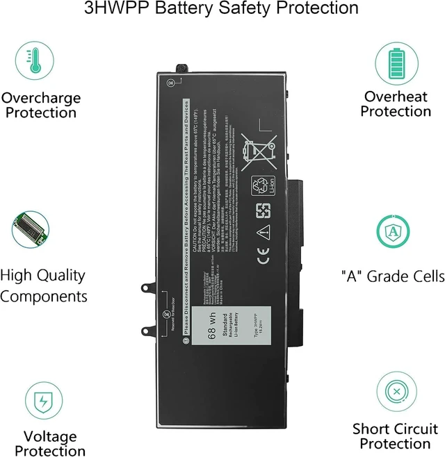Alt view image 4 of 6 - 68Wh 3HWPP Laptop Battery for Dell Latitude Precision Inspiron
