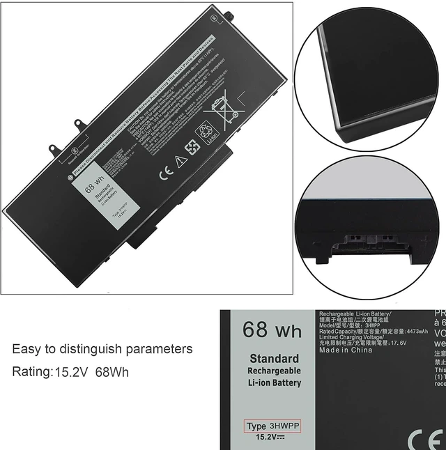 Alt view image 5 of 6 - 68Wh 3HWPP Laptop Battery for Dell Latitude Precision Inspiron