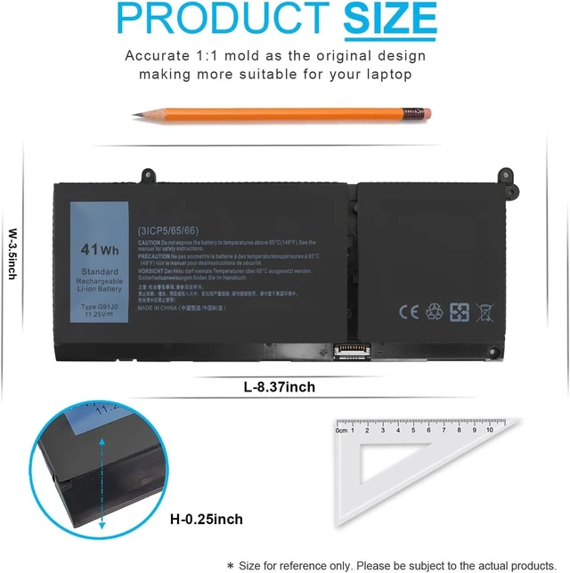 Alt view image 4 of 7 - 41Wh G91J0 Battery for Dell Inspiron 3511 3515 3520 3525 3530 3535 5510 5515 5625 5430 5435 5410 7415 7420 2-in-1 Latitude 3140 3320 3330 3420 3430 3520 3530 Vostro 3435 3510 3535 5510 5620 927N5