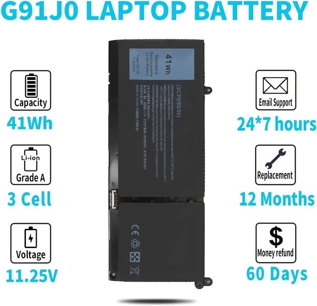 Alt view image 6 of 7 - 41Wh G91J0 Battery for Dell Inspiron 3511 3515 3520 3525 3530 3535 5510 5515 5625 5430 5435 5410 7415 7420 2-in-1 Latitude 3140 3320 3330 3420 3430 3520 3530 Vostro 3435 3510 3535 5510 5620 927N5