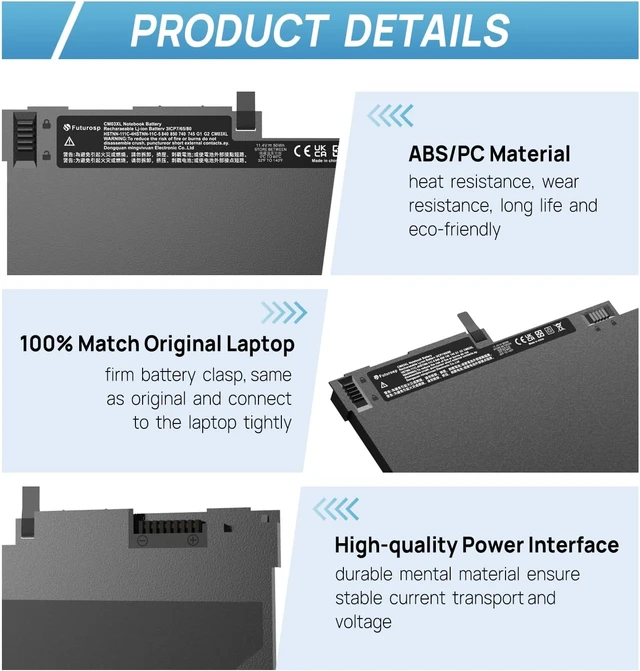 Alt view image 3 of 6 - CM03XL CM03 Laptop Battery Replacement for HP EliteBook 840 850 845 855 740 745 750 755 G1 G2 Series, Spare 717376-001 716724-421 CM03050XL, ZBook 14 G2 fits CO06XL CO06