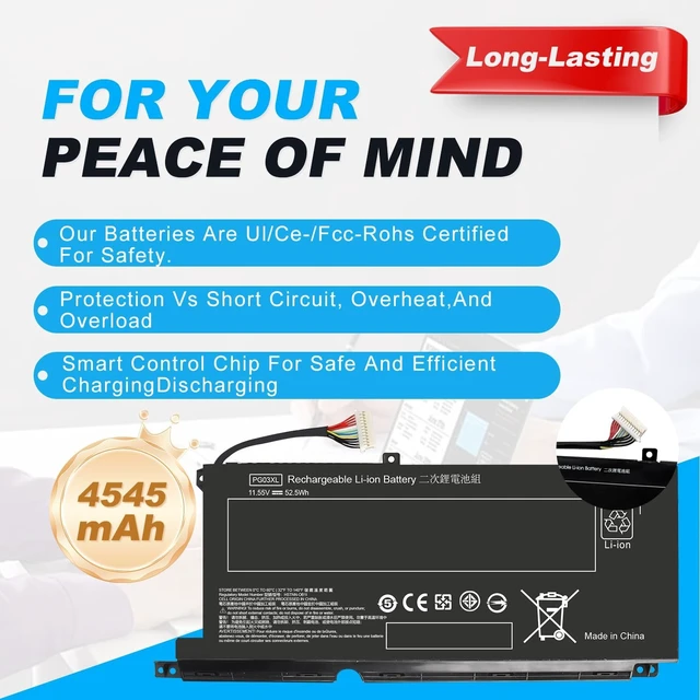 Alt view image 3 of 7 - PG03XL 52.5Wh Laptop Battery for HP Pavilion Gaming 15-DK 15T-DK 15-EC 15-DK0XXX 15-DK0055NR 15T-DK200 15-EC0013DX 15-EC1073DX 15Z-EC200 16-A0032DX 16-A0035NR L48495-005 3ICP6/60/72 HSTNN-DB9G