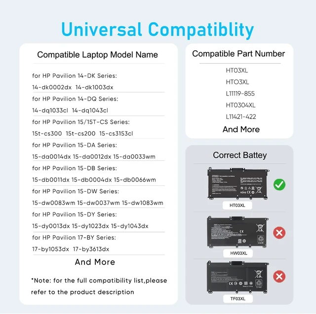 Alt view image 4 of 7 - Upgraded 60Wh HT03XL L11119-855 Laptop Battery Replacement for HP