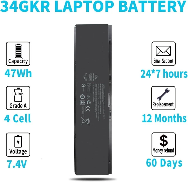 Alt view image 5 of 7 - Type 34GKR E7440 Laptop Battery Replacement for Dell Latitude E7440 E7450 E7420 3RNFD 5K1GW V8XN3 PFXCR G95J5 G0G2M F38HT T19VW 0909H5 0G95J5 P40G 451-BBFV 451-BBFS 451-BBFY E225846 4-Cell