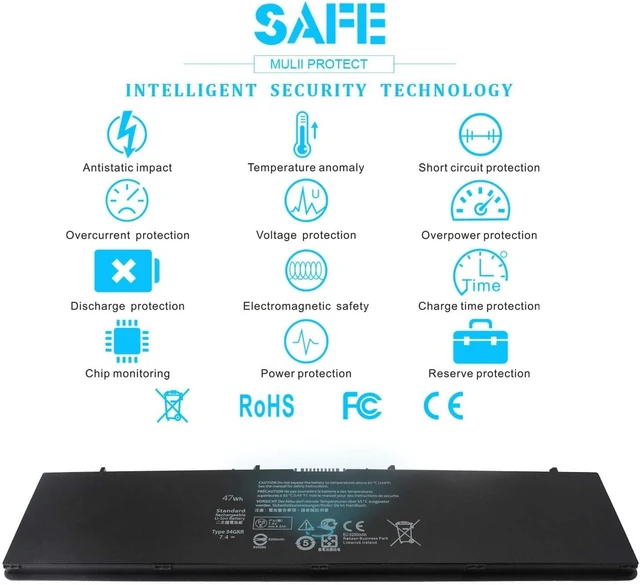 Alt view image 6 of 7 - Type 34GKR E7440 Laptop Battery Replacement for Dell Latitude E7440 E7450 E7420 3RNFD 5K1GW V8XN3 PFXCR G95J5 G0G2M F38HT T19VW 0909H5 0G95J5 P40G 451-BBFV 451-BBFS 451-BBFY E225846 4-Cell