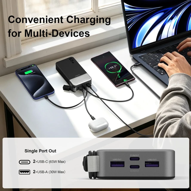 Alt view image 3 of 7 - JUOVI Power Bank 65W 20000mAh Laptop Portable Charger with Detachable Cable