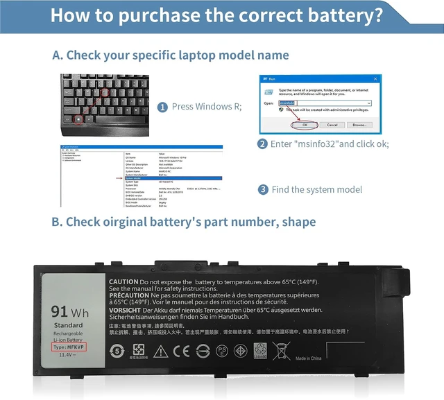 Alt view image 4 of 7 - 91Wh MFKVP 11.4V Laptop Battery for Dell Precision 15 7510 7520 17 7710 7720 M7510 M7710 GR5D3 M28DH RDYCT 451-BBSF 451-BBSB TWCPG 0FNY7 1G9VM T05W1