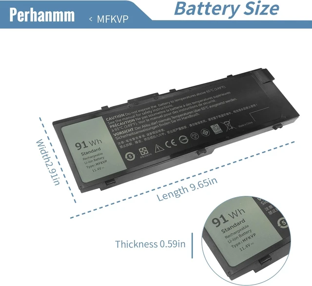 Alt view image 3 of 7 - 91Wh MFKVP 11.4V Laptop Battery for Dell Precision 15 7510 7520 17 7710 7720 M7510 M7710 GR5D3 M28DH RDYCT 451-BBSF 451-BBSB TWCPG 0FNY7 1G9VM T05W1