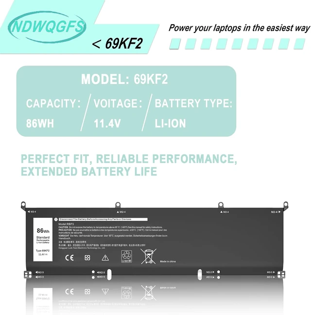 Alt view image 6 of 7 - 69KF2 86Wh Battery Replacement for Dell XPS 15 9510 9500 9520 Precision 5550 5560 5570 G15 5511 5520 Alienware M15 M17 R3 R4 | 11.4V 6-Cell Replacement