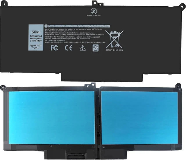 Alt view image 3 of 6 - 7480 7490 F3YGT Laptop Battery Replacement for Dell Latitude 7280 7390 7380 7290 7480 7490 P29S002 P73G002 Series DM3WC DM6WC KG7VF P73G 451-BBYE 453-BBCF 2X39G 60WH 7.6V.