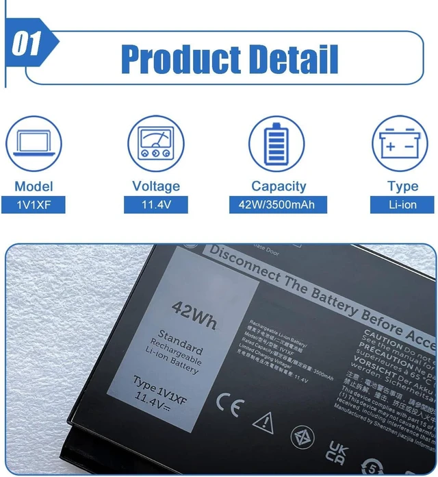 Alt view image 2 of 6 - 1V1XF Laptop Battery Compatible with Dell Latitude 5400 5410 5500 5510 Precision 3540 3550 Inspiron 7590 7591 7791 2-in-1 Series Notebook 01V1XF XV8CJ R8D7N 4GVMP 11.4V 42Wh/3500mAh 3-Cell