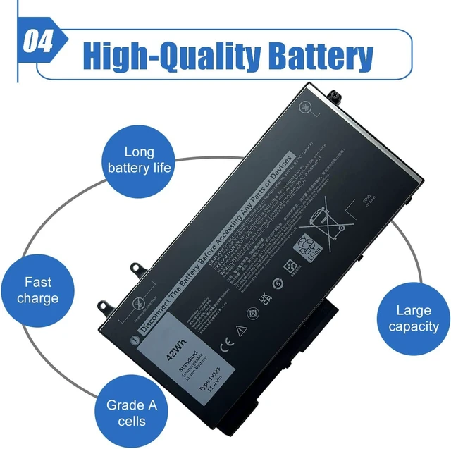 Alt view image 5 of 6 - 1V1XF Laptop Battery Compatible with Dell Latitude 5400 5410 5500 5510 Precision 3540 3550 Inspiron 7590 7591 7791 2-in-1 Series Notebook 01V1XF XV8CJ R8D7N 4GVMP 11.4V 42Wh/3500mAh 3-Cell