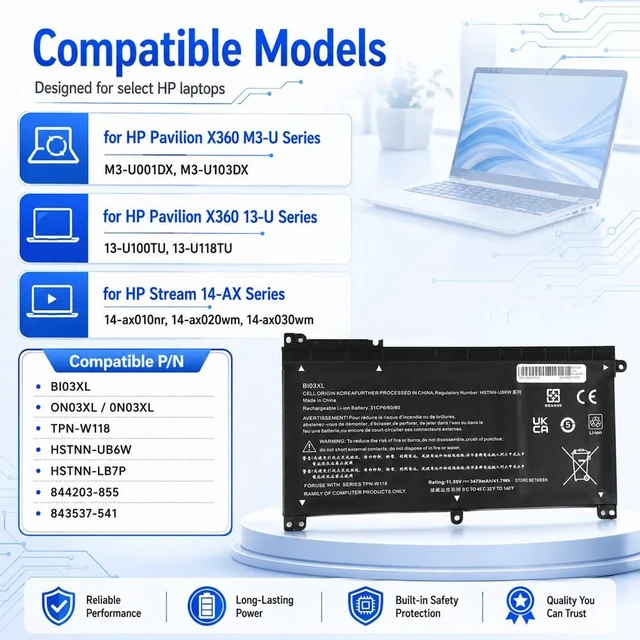 Alt view image 2 of 7 - BI03XL ON03XL 0N03XL TPN-W118 Laptop Battery for HP Pavilion