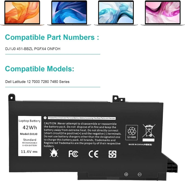 Alt view image 4 of 7 - DJ1J0 Battery for Dell Latitude 12 7000 7280 7480 7290 E7280 E7290 13 7380 7390 E7380 E7390 14 7480 7490 E7480 E7490 Series 451-BBZL PGFX4 ONFOH