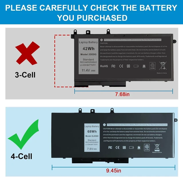 Alt view image 2 of 7 - GJKNX 68WH 7.6V Battery Replacement For Dell Latitude 5480 5580 5490 5491 5580 5590 5591 5280 5288 5488 5491 5495 E5480 E5580 E5490 E5590 Precision 3520 3530 Series GD1JP 0GD1JP DY9NT 5YHR4 451-BBZG
