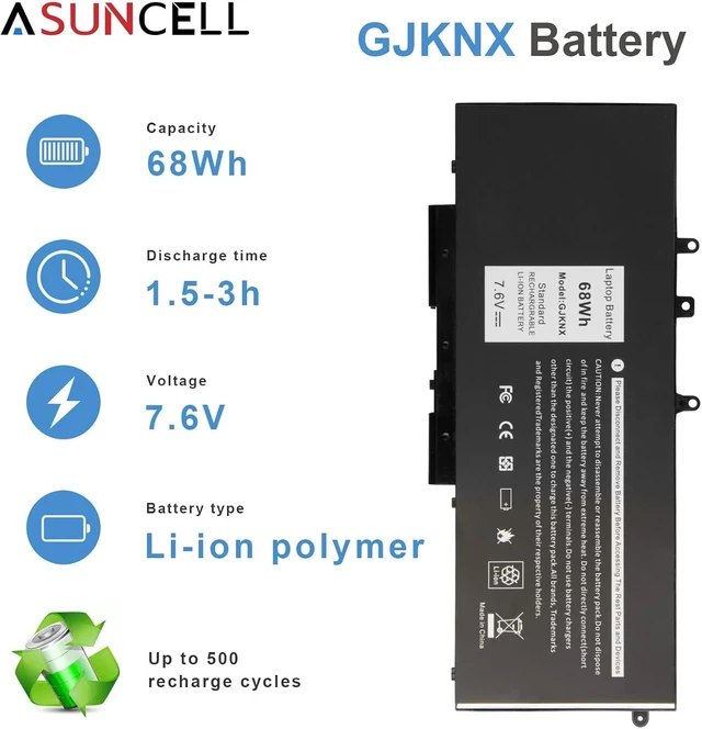 Alt view image 4 of 7 - GJKNX 68WH 7.6V Battery Replacement For Dell Latitude 5480 5580 5490 5491 5580 5590 5591 5280 5288 5488 5491 5495 E5480 E5580 E5490 E5590 Precision 3520 3530 Series GD1JP 0GD1JP DY9NT 5YHR4 451-BBZG