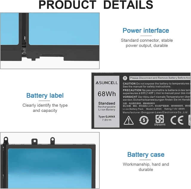 Alt view image 6 of 7 - GJKNX 68WH 7.6V Battery Replacement For Dell Latitude 5480 5580 5490 5491 5580 5590 5591 5280 5288 5488 5491 5495 E5480 E5580 E5490 E5590 Precision 3520 3530 Series GD1JP 0GD1JP DY9NT 5YHR4 451-BBZG