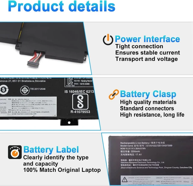 Alt view image 3 of 7 - 01AV432 01AV434 Laptop Battery Replacement for Lenovo ThinkPad Yoga 260 370 X380 Series SB10K97589 SB10K97590 SB10K97591 SB10F46464 SB10F46465 01AV433 00HW026 00HW027