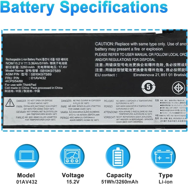 Alt view image 2 of 7 - 01AV432 01AV434 Laptop Battery Replacement for Lenovo ThinkPad Yoga 260 370 X380 Series SB10K97589 SB10K97590 SB10K97591 SB10F46464 SB10F46465 01AV433 00HW026 00HW027