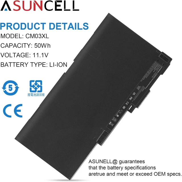 Alt view image 3 of 7 - CM03 CM03XL Laptop Battery fit HP EliteBook 740 745 750 755 840 845 850 855 G1 G2 Series, fit HP ZBook 14 15u, P/N: HSTNN-DB4Q HSTNN-L11C-5 HSTNN-LB4R 717376-001 CM03050XL Notebook Laptop Battery
