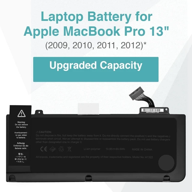 Alt view image 3 of 5 - A1322 A1278 Laptop Battery Replacement for Mac Book Pro 13 inches (Mid 2012 2010 2009 Early 2011 Late 2011) 6000 mAh
