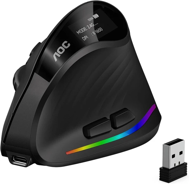 Main image of AOC Ergonomic Mouse, 2.4GHz Wireless Bluetooth Vertical Mouse, Rechargeable