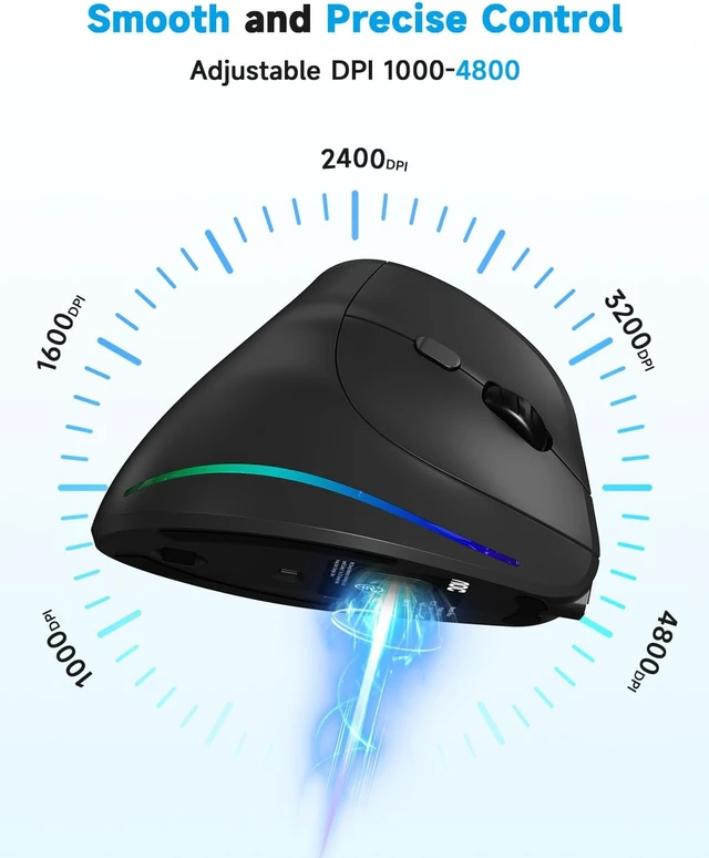 Alt view image 5 of 7 - AOC Ergonomic Mouse, 2.4GHz Wireless Bluetooth Vertical Mouse, Rechargeable