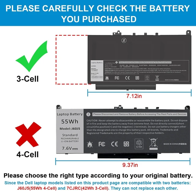 Alt view image 2 of 7 - Futurebatt 7CJRC Laptop Battery for Dell Latitude 7470 7270 E7470 E7270 Battery 7CJRC KNM09 0KNM09 21X15 021X15 TX283 0TX283