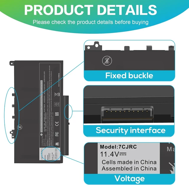 Alt view image 4 of 7 - Futurebatt 7CJRC Laptop Battery for Dell Latitude 7470 7270 E7470 E7270 Battery 7CJRC KNM09 0KNM09 21X15 021X15 TX283 0TX283