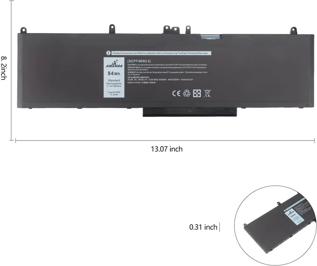 Alt view image 3 of 6 - WJ5R2 11.4V 84Wh Battery Compatible with Dell Precision 3510 M3510