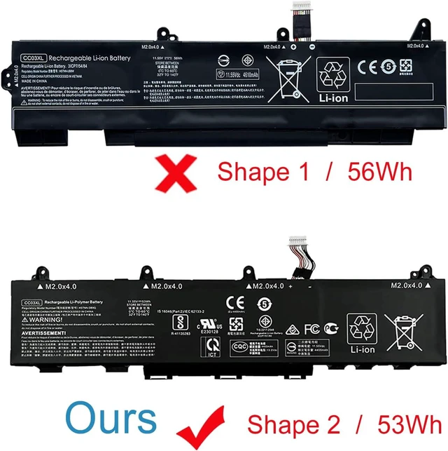 Alt view image 2 of 7 - CC03XL 53wh Laptop Battery Replacement for HP ZBook Firefly 15 G7 G8 EliteBook 855 850 G7 G8 Series Notebook HSTNN-UB8W HSTNN-DB9O L77622-2C1 L77622-2C2 L77622-541 L77991-005 11.55V 4400mAh