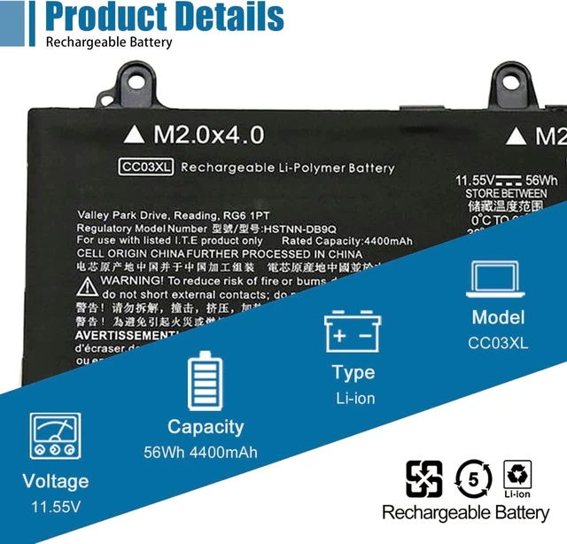 Alt view image 3 of 7 - CC03XL 53wh Laptop Battery Replacement for HP ZBook Firefly 15 G7 G8 EliteBook 855 850 G7 G8 Series Notebook HSTNN-UB8W HSTNN-DB9O L77622-2C1 L77622-2C2 L77622-541 L77991-005 11.55V 4400mAh