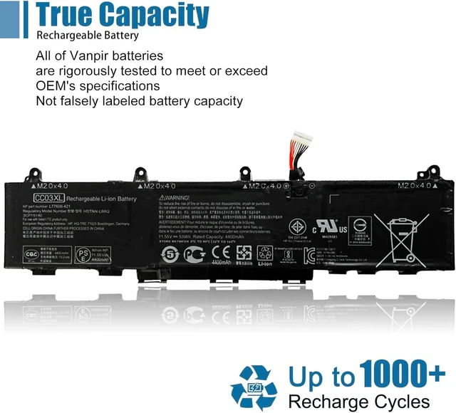 Alt view image 6 of 7 - CC03XL 53wh Laptop Battery Replacement for HP ZBook Firefly 15 G7 G8 EliteBook 855 850 G7 G8 Series Notebook HSTNN-UB8W HSTNN-DB9O L77622-2C1 L77622-2C2 L77622-541 L77991-005 11.55V 4400mAh