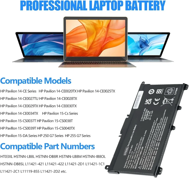 Alt view image 6 of 7 - HT03XL Laptop Battery L11119-855 Battery Replacement for HP Pavilion