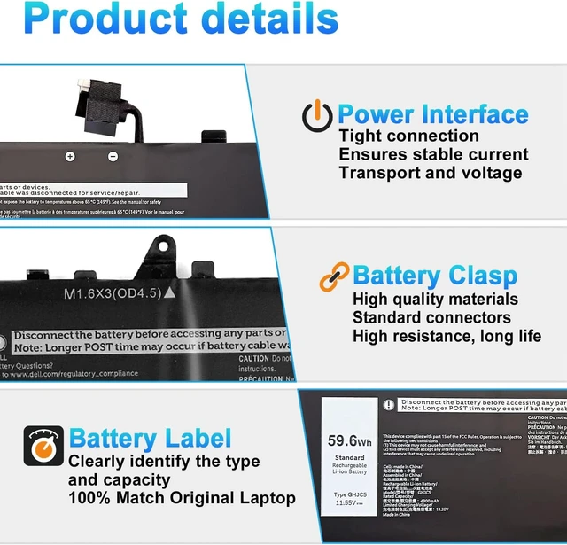 Alt view image 3 of 7 - GHJC5 3VV58 Laptop Battery for Dell Latitude 9420 9430 Series(Long Line)