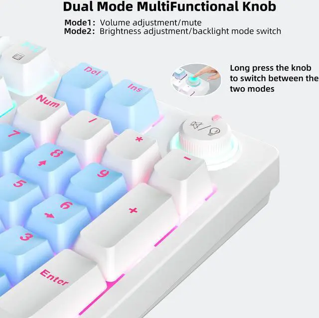 Alt view image 3 of 7 - Mechanical Gaming Keyboard,Explus-C with Hot-Swappable Linear Red Switches Mechanical Keyboard - 98-Key RGB Backlit PBT Dual-Color Keycaps - Wired Gaming Keyboard for Computer/Laptop/Office/Gaming